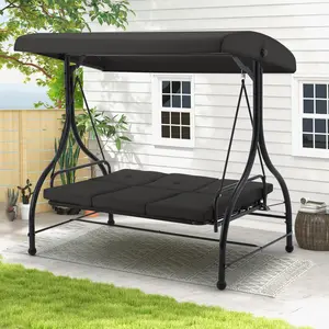 Outdoor Porch Swing Chair with Adjustable Backrest and Canopy – 2-in-1 Convertible Patio Swing Set, Multifunctional Outdoor Canopy Swing Daybed with Removable Cushions for Adults
