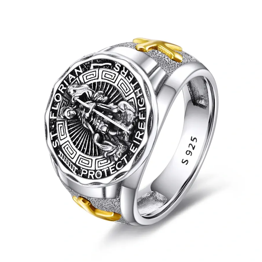 S925 sterling silver firefighter ring full size can be given as a gift or worn by yourself