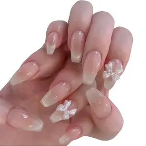 Pink Whisper Medium Length Coffin Press-On Nails 24 pcs Reusable Soft Glossy Finish Everyday Wear
