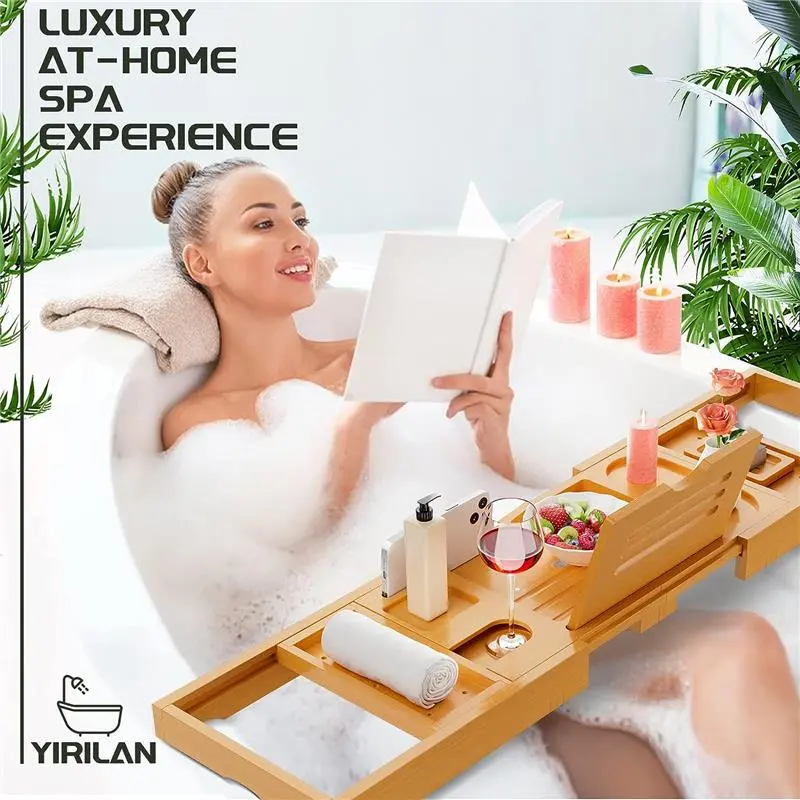 Premium Bathtub Tray Caddy - Ultimate Relaxation, Versatile, Durable & Stylish Bathtub Organizer for Your Bathtime Routine Expandable Silicone Gift