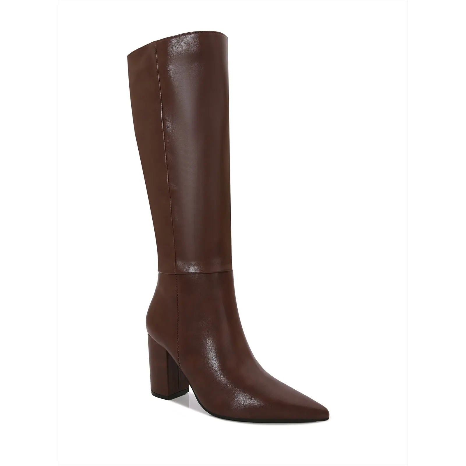 BERNESS Breanna Knee High Boots for Women, Brown Faux Leather Tall Boots, Pointed Toe Block Heel Fashion Boots, Elegant Fall Winter Shoes for Work and Daily Wear