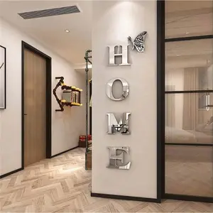 Acrylic Mirror Wall Sticker, Self Adhesive Stickers, 1 Set Letter & Butterfly Pattern Fashionable Decorative Wall Decals, Wall Decor Ornaments for Home Living Room or Bedroom, Home Decor
