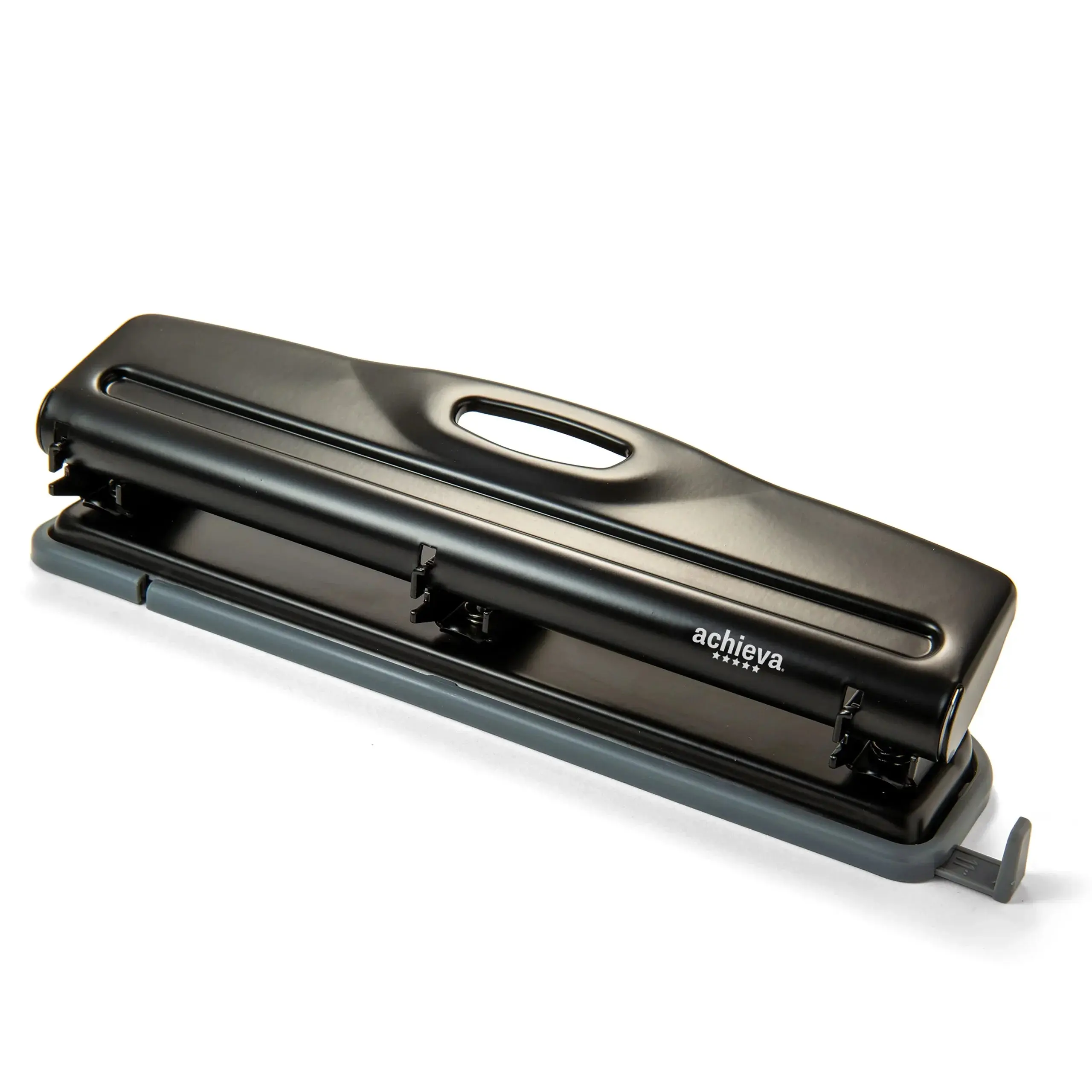 Officemate Achieva Economy 3-Hole Punch (90140) - 12-Sheet Capacity, Steel Body, Compact Desktop, Anti-Slip Chip Tray Design, Window View, Dual View Windows, Long-Lasting, for Document Organization, Black (Bulk Purchase Option Available)