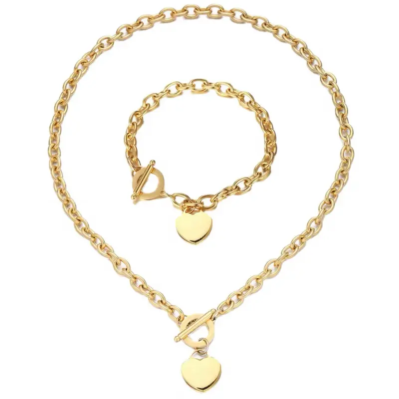 Steel Bonds - Heart Necklace and Bracelet set. Tarnish and water resistant. Suitable for everyday wear!