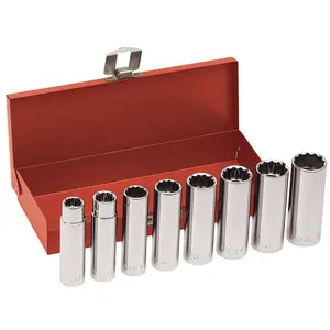 Klein Tools 65514 1/2-Inch Drive Deep Socket Wrench Set, 8-Piece
