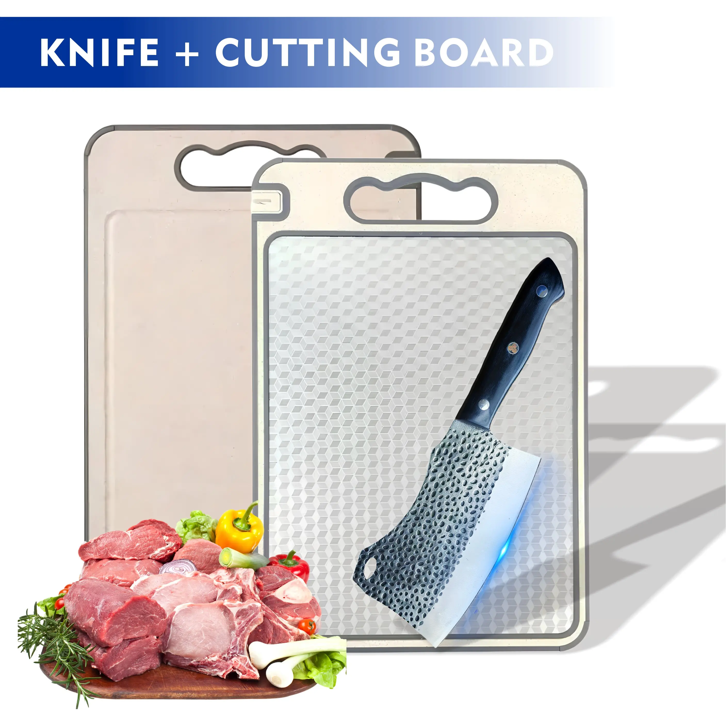 Stainless Steel Cutting Board Set - Food Grade Metal Chopping Boards with Diamond Pattern, Ultra-Thin, Durable, Portable, Rust-Resistant, Easy-to-Clean, Refined Edges, Non-Skid, Grip Handle for Meat, Vegetables - Kitchen Tools, Diamond-Pattern Cutting Boa