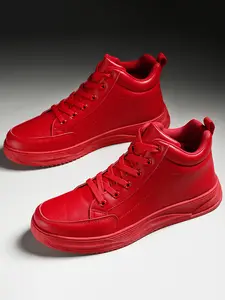 Men's High-Top Skateboard Shoes, Anti-Slip Wear-Resistant Soft Sole, Comfortable and Stylish, Pure Color Simple Design