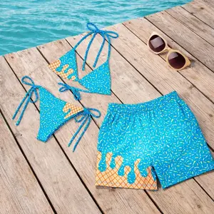 Ice Cream Matching Couple Swimwear Set, Cute Bikini and Men’s Swim Trunks, Summer Beach Vacation Outfit Gift for Couples