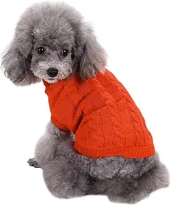 Small Dog Sweaters Knitted Pet Cat Warm Dog Sweatshirt Winter Clothes Kitten Puppy Sweater (Xx-Small, Orange)