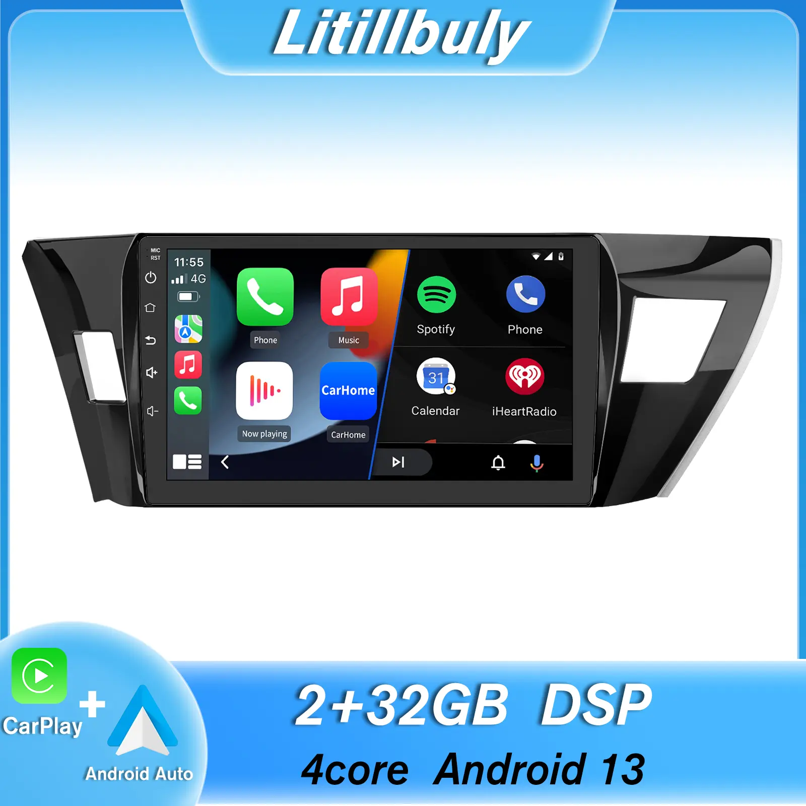 Car Stereo for Toyota Corolla 2014-2016 touch screen has Android Auto Wireless Carplay, Bluetooth WIFI supports GPS Navigation