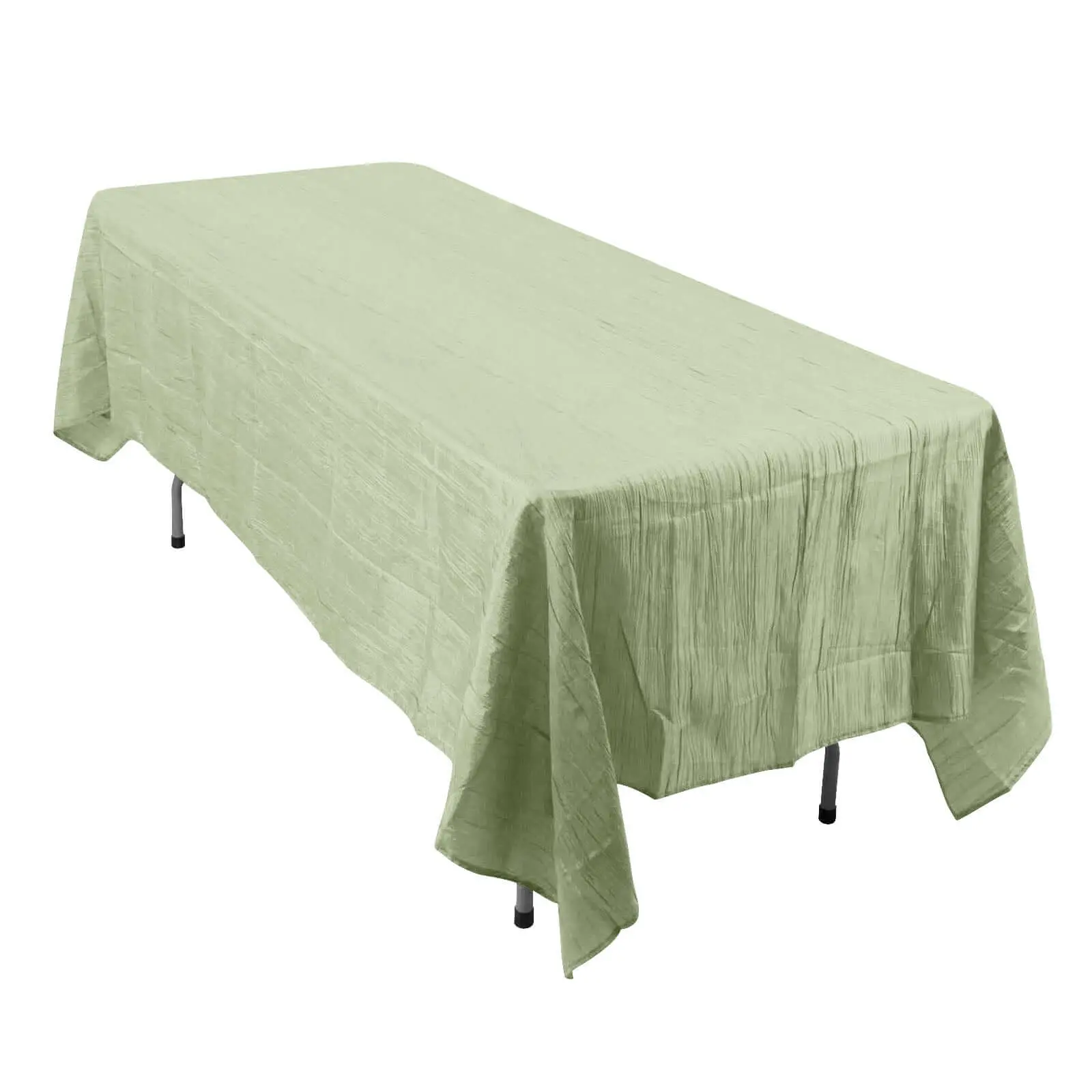 Sage Green Textured Taffeta Rectangle Tablecloth - 60"x102" Accordion Fold Cover, Machine Washable, Non-Customised for Events, Parties, Crinkled