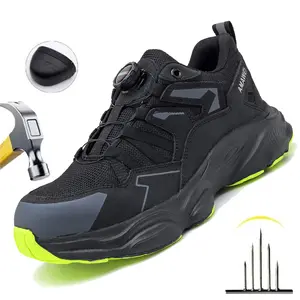 Mens Rotary Buckle Safety Shoes With Steel Toe Protective Shoes Puncture Proof Anti-smash Mens Outdoor Work Sneakers Construction Work Shoes