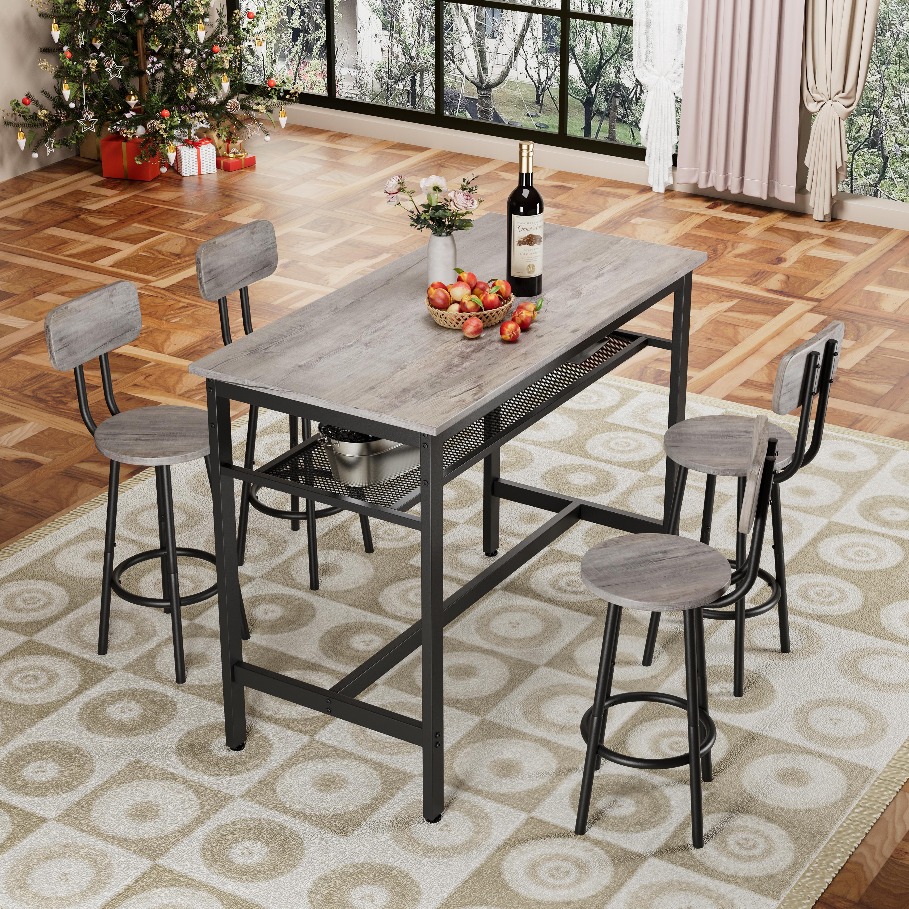 Dining Table Set for 5 ,Including 1 Piece Bar Table and 4 Pieces Chair, Kitchen Table and Chairs, Counter Height High Top Table with 4 Upholstered Stools, Space-Saving Pub Table Sets for Small Space Dining Table Set for 5 ,Including 1 Piece Bar Table and 4 Pieces Chair, Kitchen Table and Chairs, Counter Height High Top Table with 4 Upholstered Stools, Space-Saving Pub Table Sets for Small Space