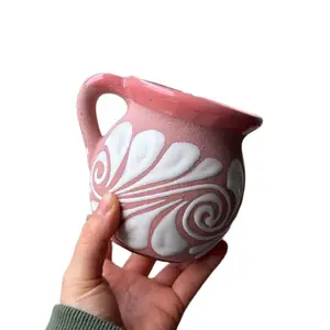 Pink Cielito Lindo Ceramic Jarrito Coffee Mugs - Reusable Clay Design, Ideal for Coffee Drinking - Reuse, Drinkware, Washable Traditional Ceramic, Handmade & Decorated, Lead Free, Keeps Hot/Warm, 12oz Capacity - Tumbler Mexican mug ceramic mug
