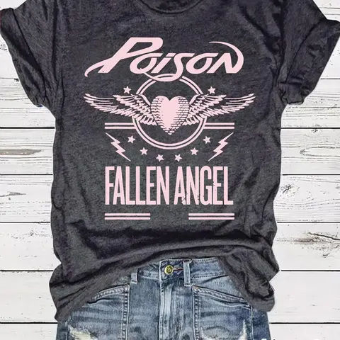 Women's Poison Fallen Angel Print Round Neck Fitted Tee, Casual Stylish Tee, Fashion Casual Short Sleeve T-shirt for Daily Wear Everyday, Ladies Summer Clothes, Top, Womenswear
