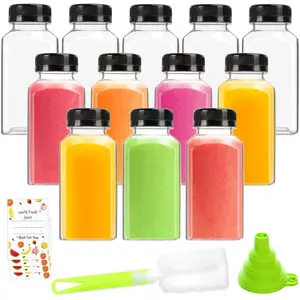 Juice Bottles, 8oz BPA-Free Plastic Bottle with Leak-Proof Lids, Reusable Drink Containers for Home, Picnic, Office（12-Pack ）