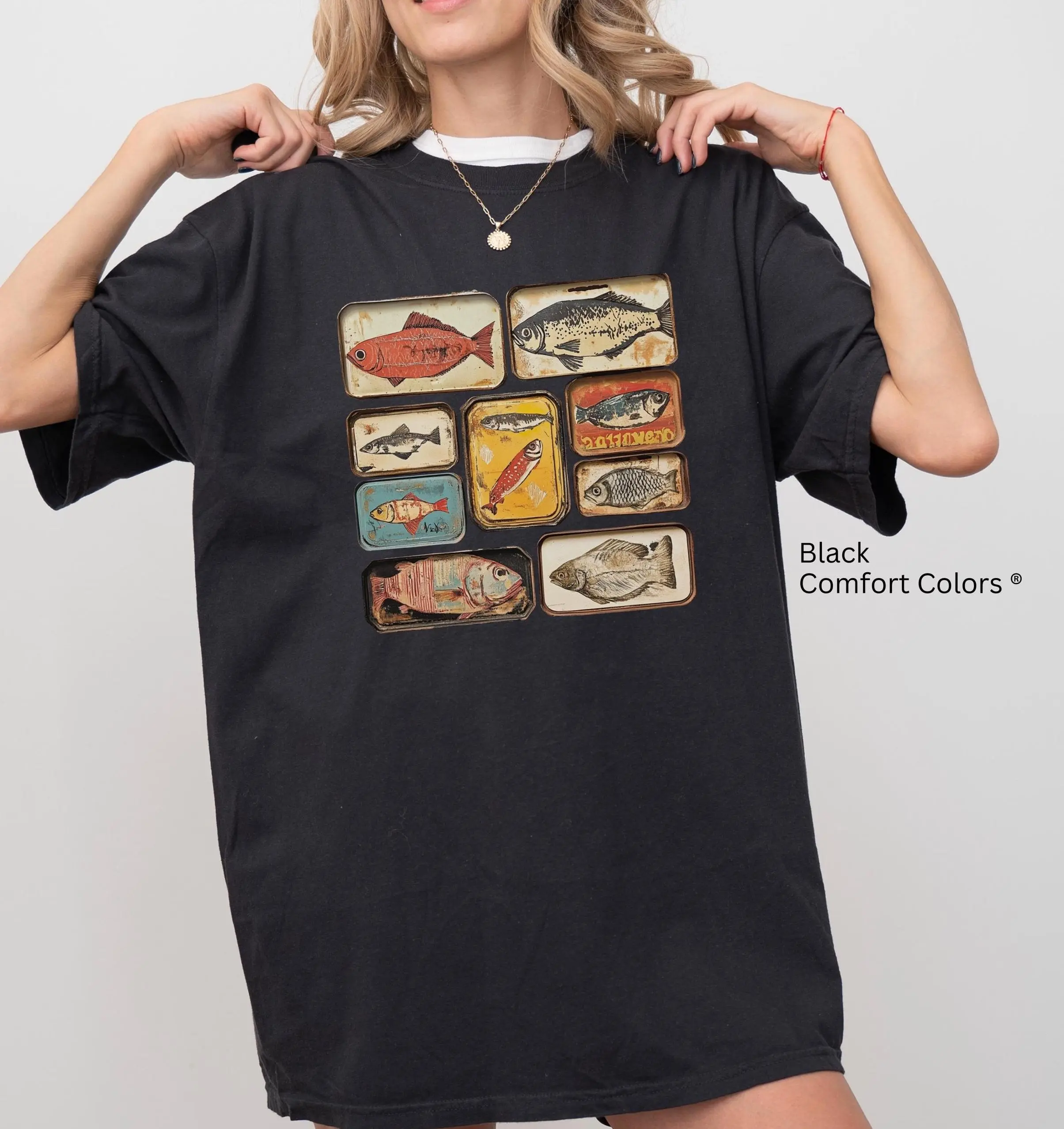 Comfort Colors Vintage Tinned Fish shirt, Retro Fish Tee Fisherman Aesthetic Outfit Lake Life, Unisex T-shirt, 100% Premium Cotton, Casual Style,