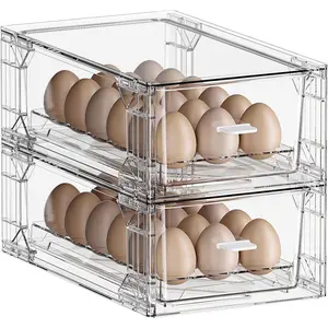 Egg Storage Drawer - Stackable Refrigerator Egg Holder, 2 Pack, 36 Egg Tray.