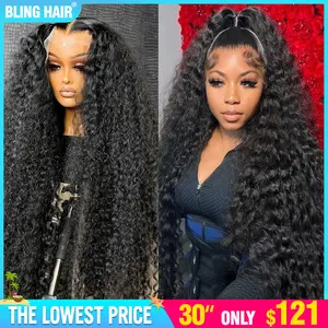 [30inch Only $118] Bling Hair Deep Wave 13x6 Lace Front Wigs Human Hair Pre Plucked 180% Density HD Transparent 13x4 Lace Frontal Wigs For Women Human Hair Lace Front Wigs Deep Curly Lace Front Wig