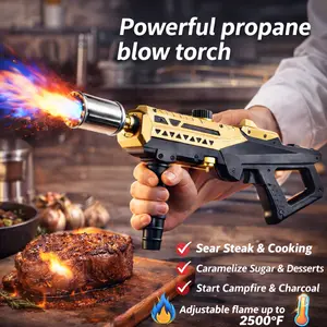 Powerful Propane Torch, Blow Torch with Adjustable Flame, Flamethrower Kitchen Torch Burner Gas Welding Kits for Grill, BBQ, Searing Steak, Camping & Charcoal Torch Lighter