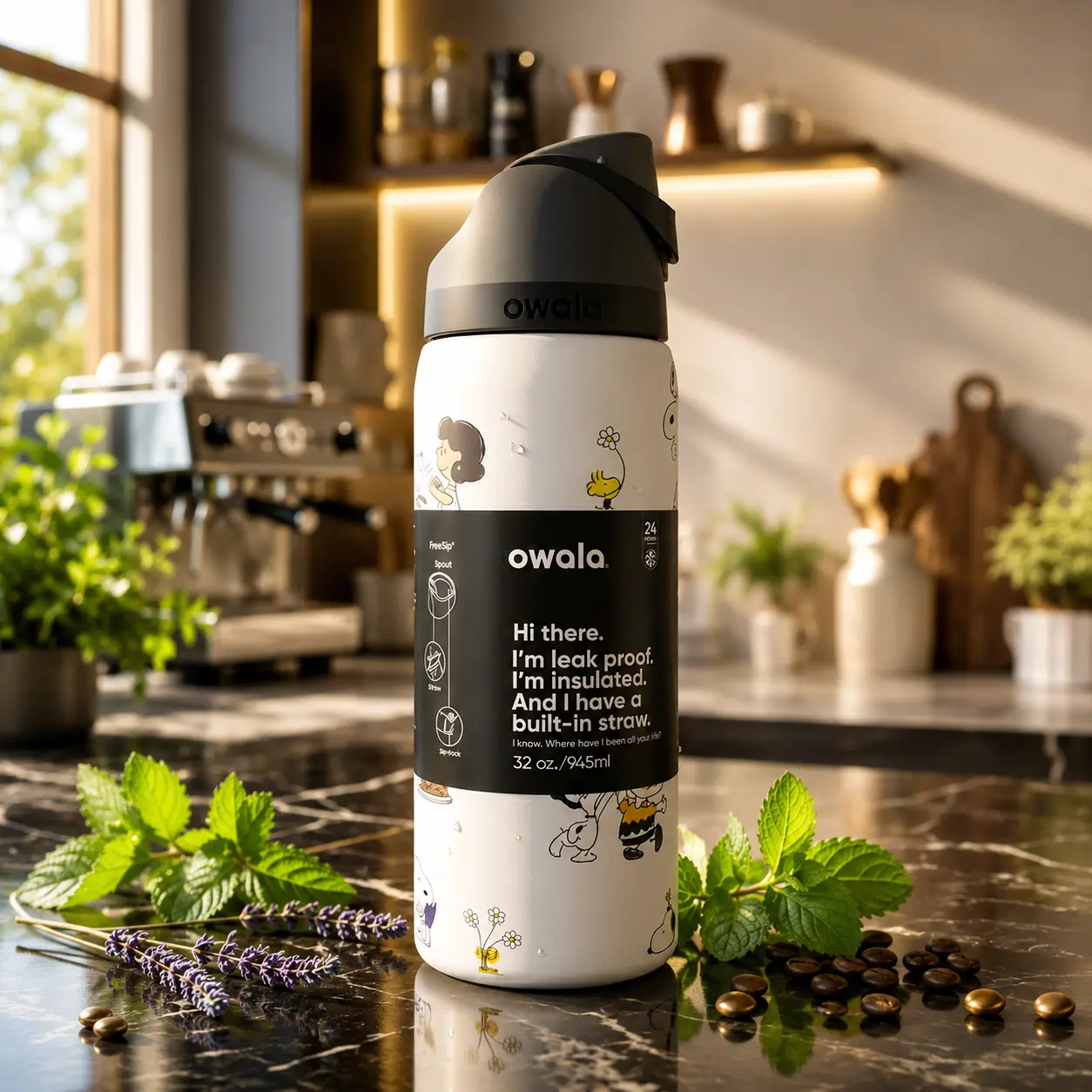 Owala FreeSip 32oz Insulated Water Bottle Leakproof Stainless Steel Straw Lid BPA Free Double Wall Vacuum Cold 24H Sports Gym Travel Hiking Bottle Durable Reusable Eco Friendly Wide Mouth Drinking Bottle Trendy Hydration Flask