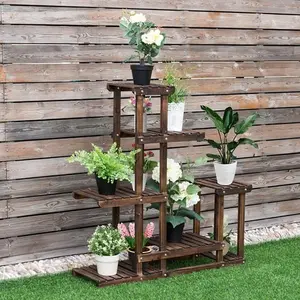 6-Tier Garden Wooden Plant Flower Stand Shelf for Multiple Plants Indoor or Outdoor Organiser Racks