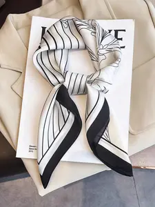 Elegant Lily Stripe Silk Scarf, Ultra Long Neck Wrap, Hair Band & Shawl, Lightweight All-Season Women's Scarf, Soft Touch Fabric, Elegant Accessory, Scarf Head Wrap