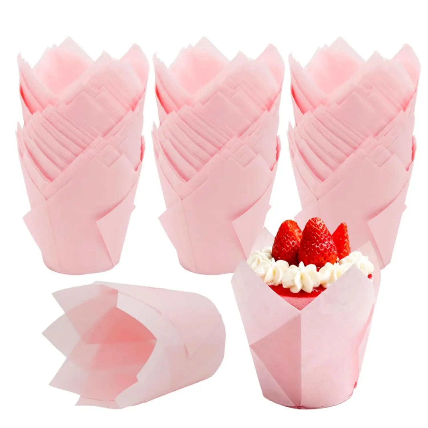 150Pcs Tulip-Shape Greaseproof Oil-Resistant Cupcake Liners Bulk Pack Bakeware, 1.97x1.97in Paper Baking Wrappers for Birthday, Wedding Events - Home Improvement Building Supplies