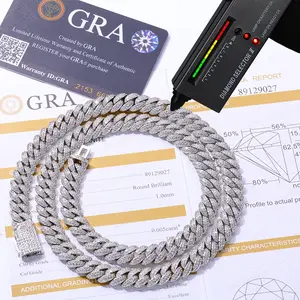 10MM Iced Out Chain Diamond Cuban Link Chain Bracelet Men Hip Hop Shiny Vvs Moissanite 925 Silver Cuban Necklace