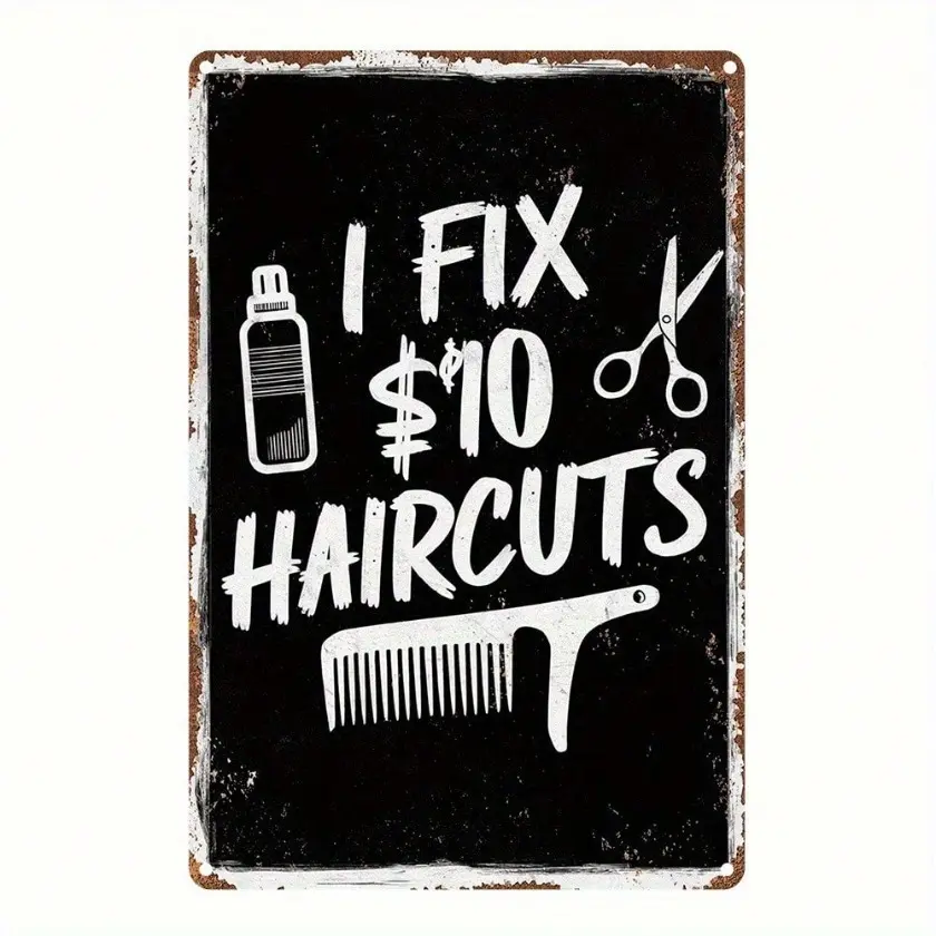 **1pc Aluminum Barber Sign 12x8 Inch Rustic Black Shop Wall Decor with Scissors and Bottle Graphic Durable Metal Plaque for Home Salon Man Cave**