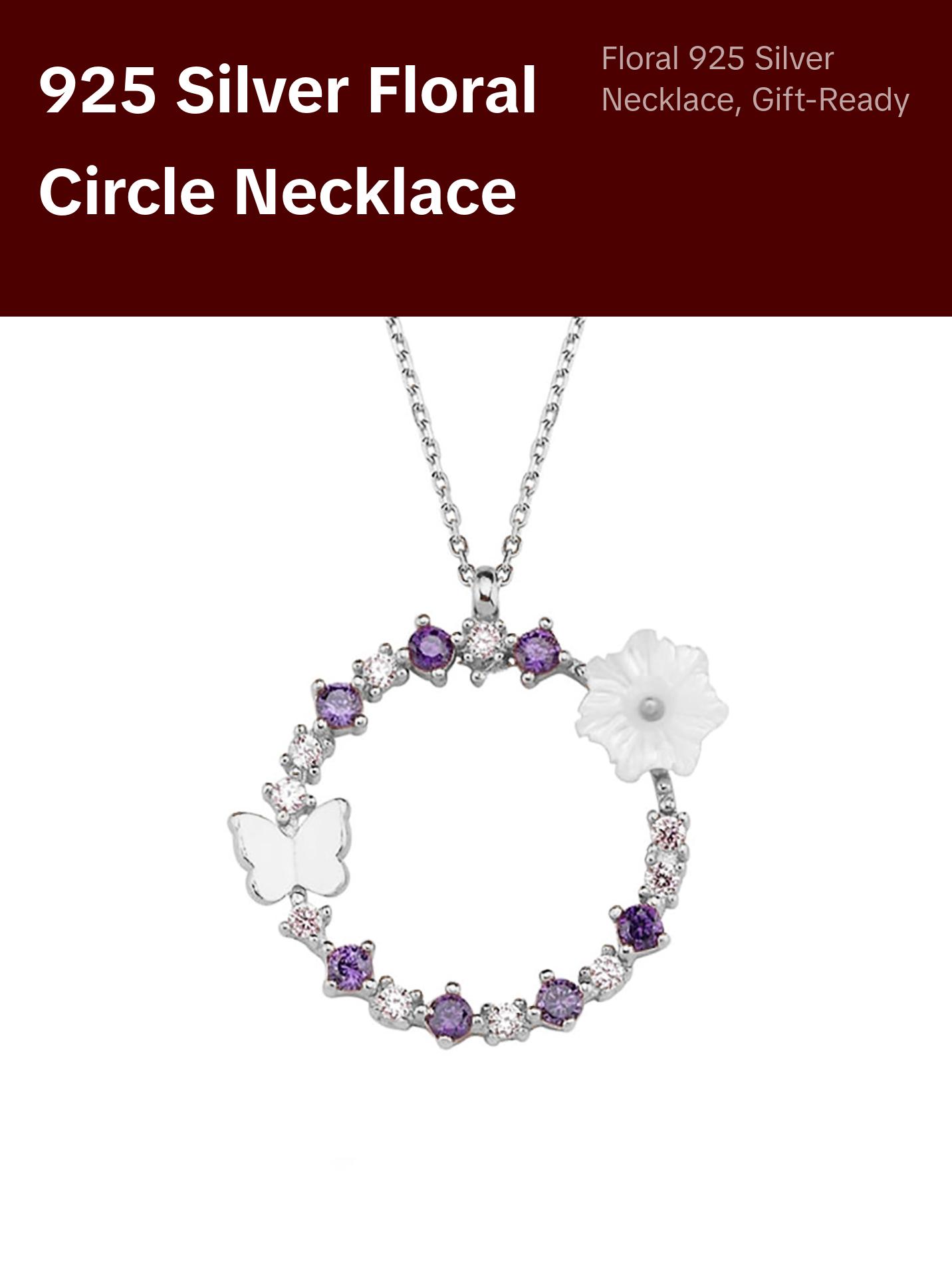 925 Sterling Silver Floral Circle Necklace for women & Girls, Fashion Jewelry, Gift Box Included