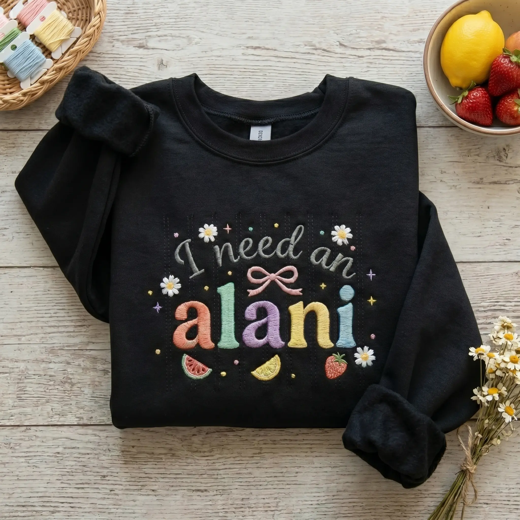 Embroidered I Need an Alani Sweatshirt, Cute Kawaii Pastel Shirt, Alani Nu Energy Drink Shirt, Fruity Coquette Summer Tee, Gift for Her