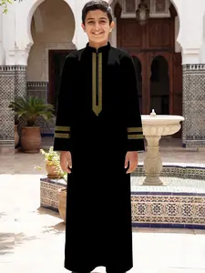 Arabic Style Velvet Fabric Thobe, 3D Print Design, Ritualistic Feel Clothing