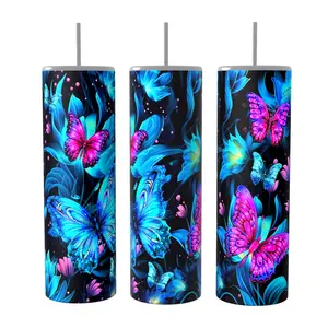 Butterflies   20 oz Tumbler Coffee Drinkware Insulated Lid Skinny Portable
