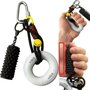 2 in 1 Portable Hand Grip Strength Trainer Keychain Set, Silicone Grip Ring 50LB 60LB Dual Resistance, Textured Deep Tissue Hand Massage Roller, Finger Exerciser for Grip Training Stress Relief Hand Therapy