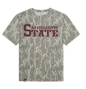Mississippi STATE Letter Printing Original Bottomland Pattern Mossy Oak Washed Out Camo Tee, Original Stretchy T-Shirt for Men Women, 3D Camo Style T-Shirt, Fanmade Design