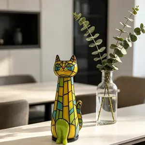 Vintage Luxury Resin Cat Vase Decor, Colorful Glass Mimicry, Home Living Room/tabletop Floral Decoration, 1 Piece Set