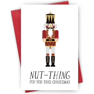 Cartoon Nutcracker Pattern Greeting Card, 1/3/5 Counts Funny Cartoon Christmas Card with Envelope, Party Gift for Friends, Family, Colleagues, Lovers