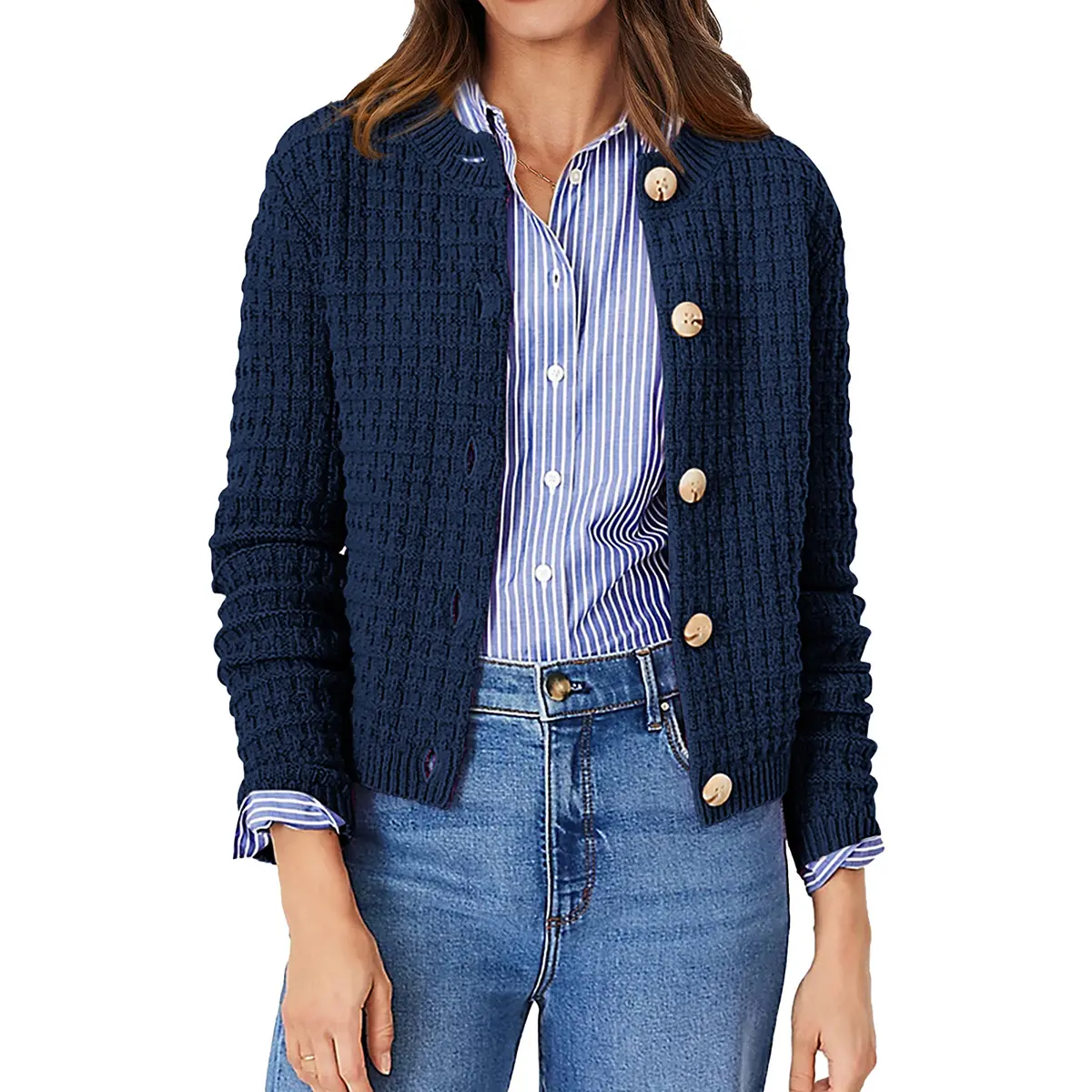 PrettyGarden Women's Knit Cardigan Sweaters Casual Long Sleeve Open Front Button Down Trendy Jackets Outerwear