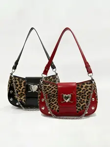 Tiger Striped Crescent Bag, Versatile Small Square Heart Lock Buckle Women's Bag, Fashion Chain Crossbody Bag, Crossbody Shoulder Bag, Options