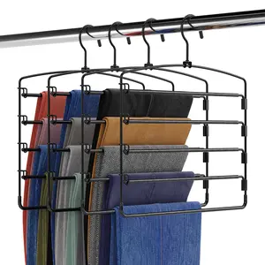 Fontaines Luxury 5 Tier Pants Hangers 4 Pack - Heavy Duty Metal Swivel Hook with Swing Arm for Clothing, Laundry Organizer Closet