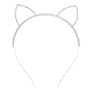 Sparkling Rhinestone Cat Ears Metal Headband (Silver Tone)