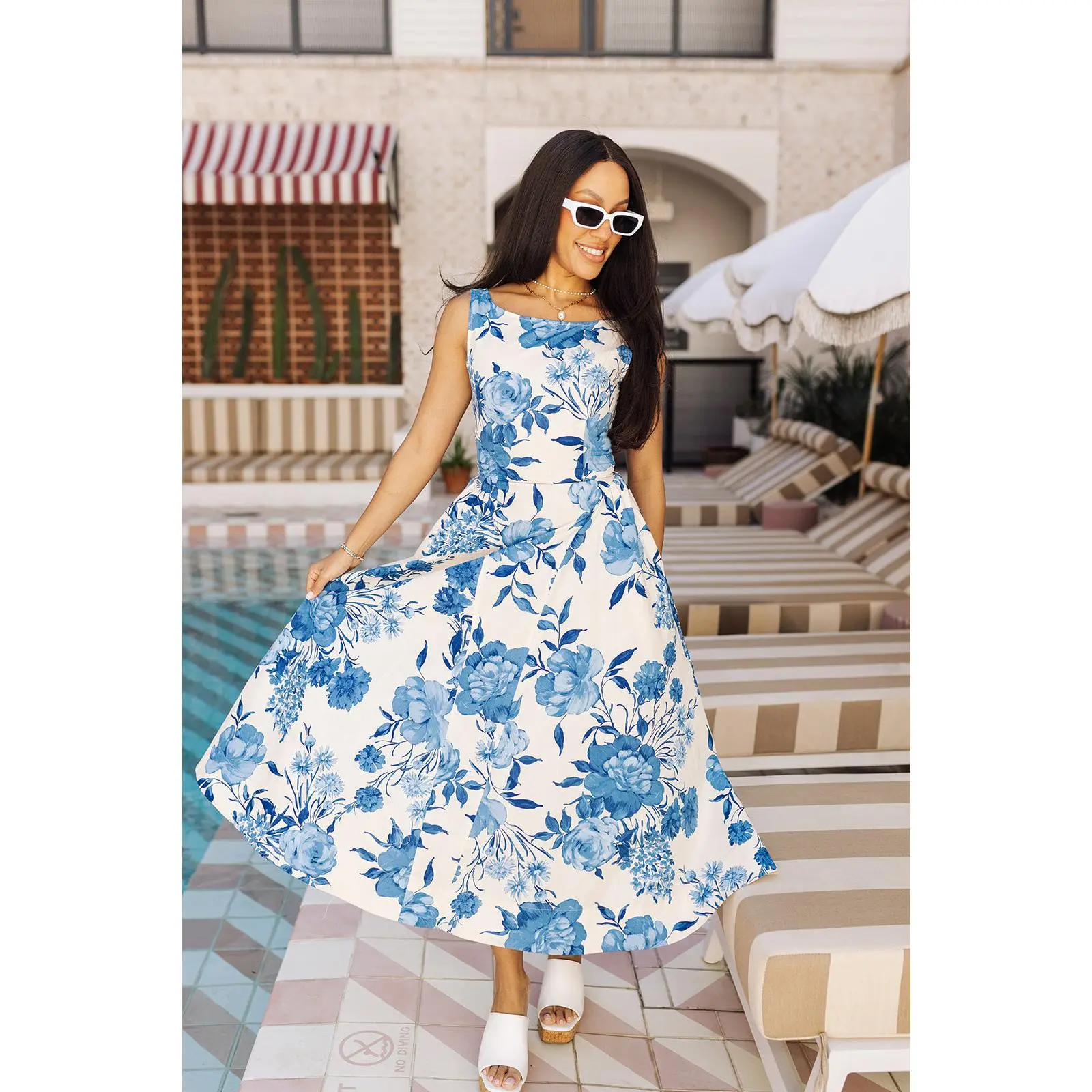 how much fabric for a midi dress Prosperina Lydia Midi Dress In Blue Tile Print Cotton