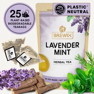 BREWIX, Lavender Mint (25 Pyramid Tea Bags) | Herbal, Caffeine Free, Lavender with Peppermint and Rosemary