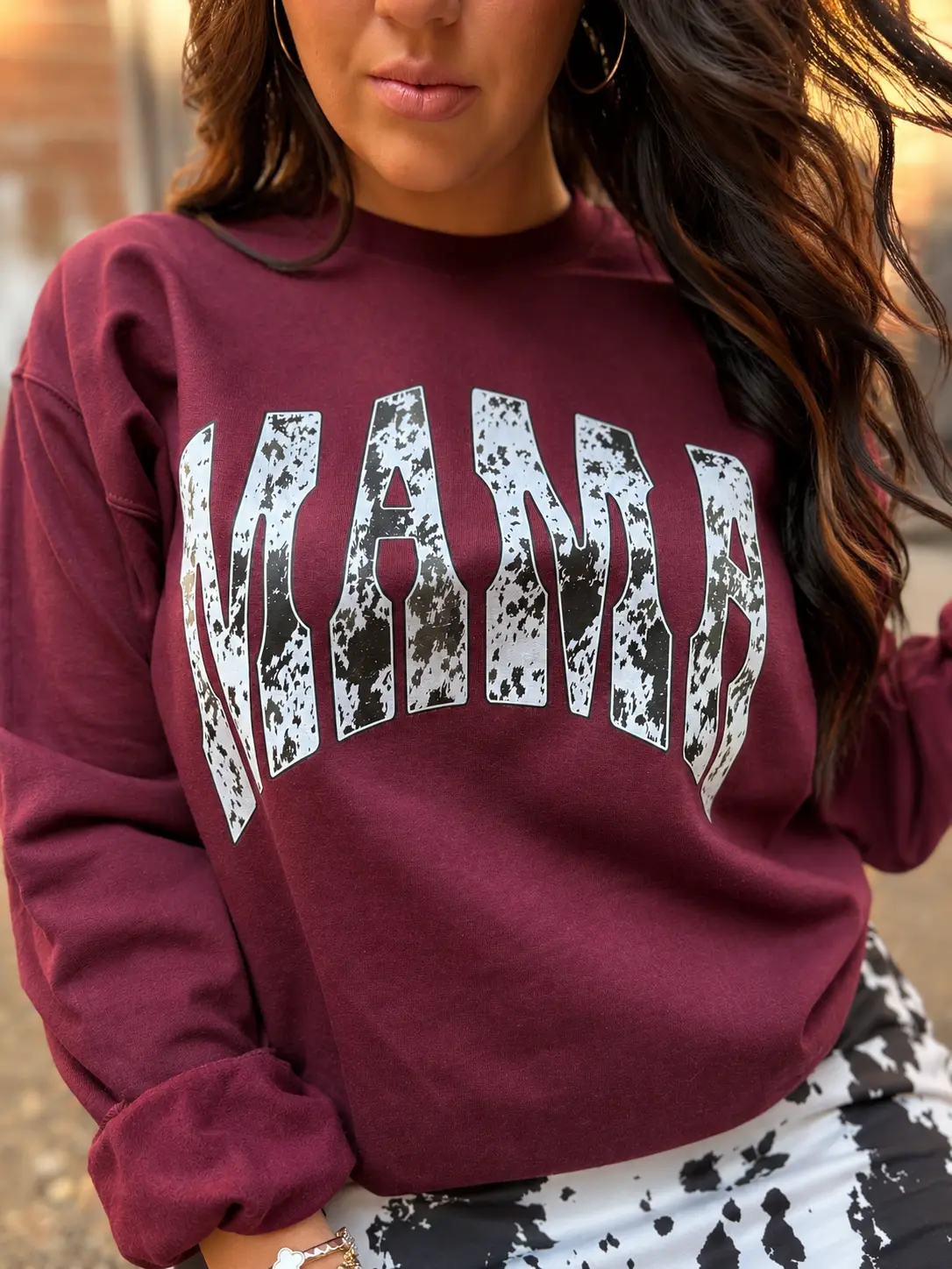 Cow Print Mama Graphic Crewneck Sweatshirt