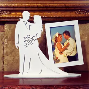 Luxurious Cut Out Wedding Photo Frame, Bride and Groom, 3D Layered Design, Heart Cut Outs, Glossy White, 9" x 10" x 3" Decor Gift