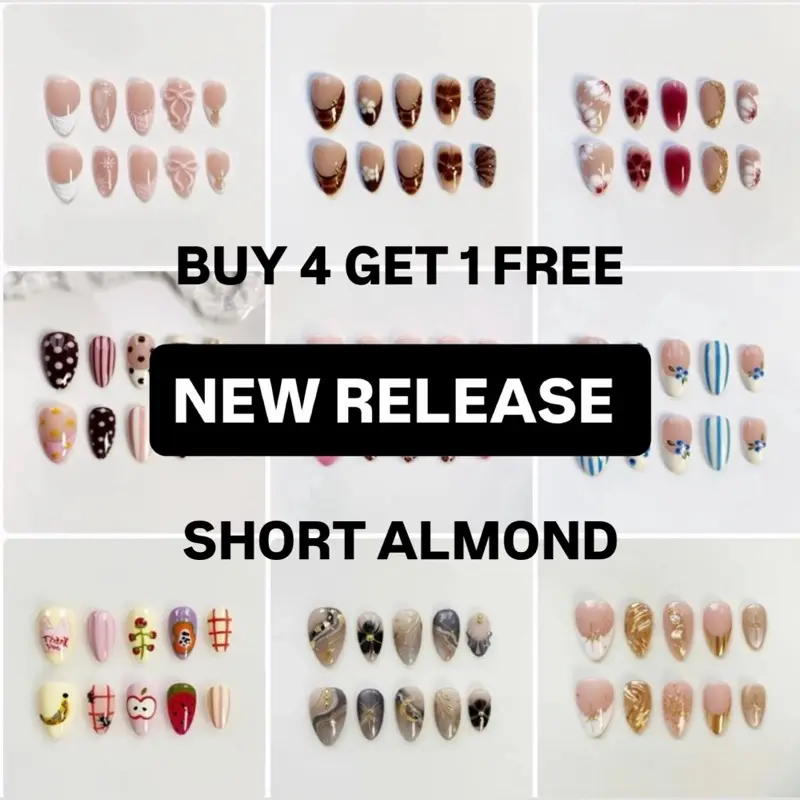SHORT ALMOND NEW RELEASE The Nail Empire 10pcs Press On Nails | High Quality | Cute designs | Detailed | Extra Glossy Finish | Most affordable | Trendy nails | New arrivals Acrylic Gel System