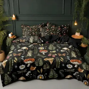 Mushroom Print, Including 1 Count Duvet Cover & 2 Counts Pillowcase without Filler, Soft Comfortable Bedding Set for Home Bedroom Decorative Bedsheet Sets