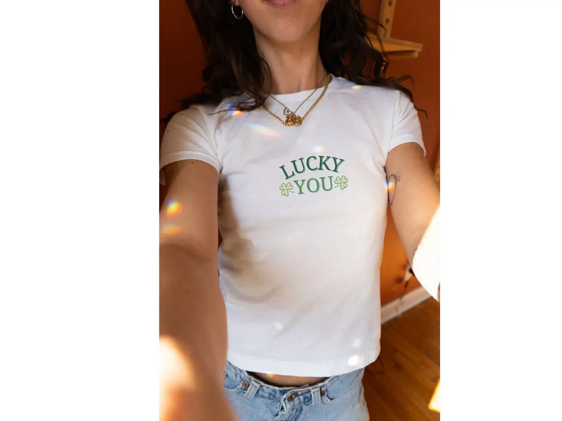 Lucky You 90s Baby Tee, Women's Fitted Tee, Y2K Slogan Tee, Trendy Top, Funny Shirt, Funny Sayings, 90s Style Tee,Irish Boys Crop Top
