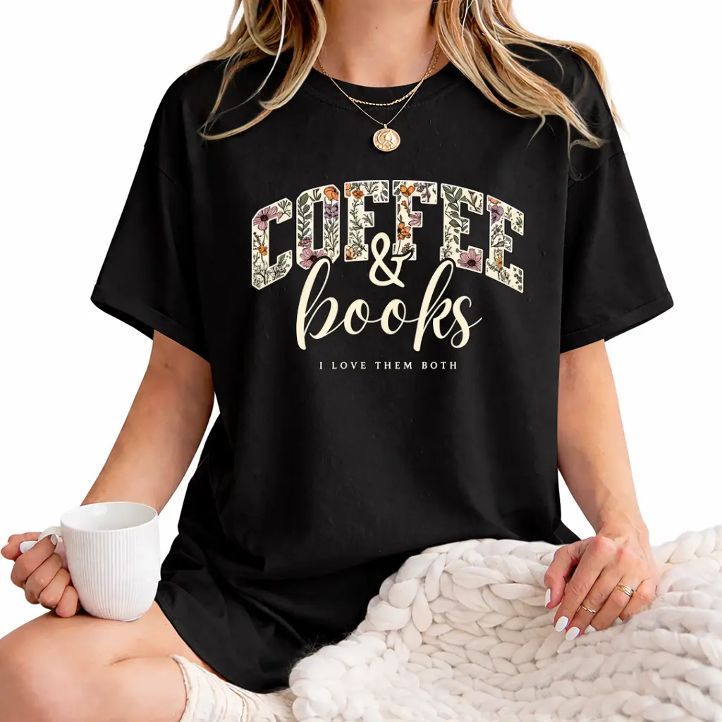 Coffee & Books Sweatshirt, Cute Book Lover Sweatshirt, Book Club Shirt, Cozy Reader Gift, Teacher Back to School Graphic Crewneck Cotton Fabric